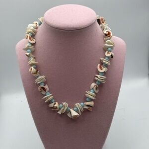 Elegant Shell Necklace with Blue and Cream Accents